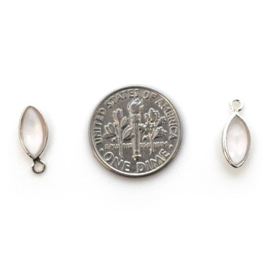 Wholesale Bezel Charm Pendant - Sterling Silver Charm - Natural Rose Quartz -Tiny Marquise Shape -6x13mm