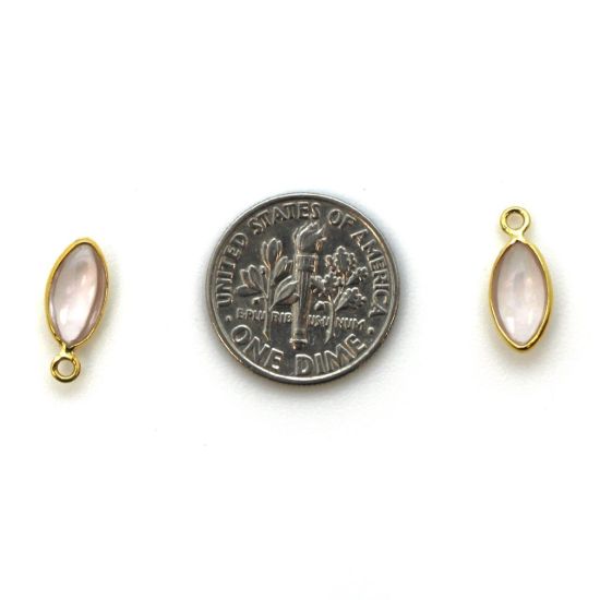 Wholesale Bezel Charm Pendant - Gold Plated Sterling Silver Charm - Natural Rose Quartz -Tiny Marquise Shape -6x13mm