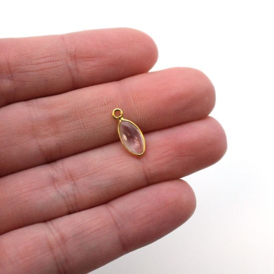 Wholesale Bezel Charm Pendant - Gold Plated Sterling Silver Charm - Natural Rose Quartz -Tiny Marquise Shape -6x13mm