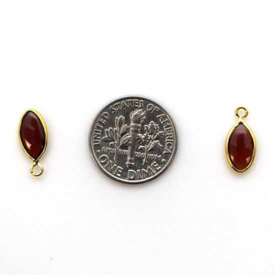 Wholesale Bezel Charm Pendant - Gold Plated Sterling Silver Charm - Natural Garnet -Tiny Marquise Shape -6x13mm