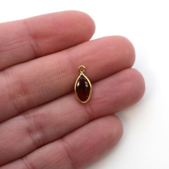 Wholesale Bezel Charm Pendant - Gold Plated Sterling Silver Charm - Natural Garnet -Tiny Marquise Shape -6x13mm