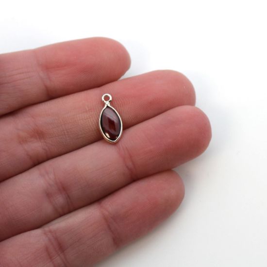 Wholesale Bezel Charm Pendant - Sterling Silver Charm - Natural Garnet -Tiny Marquise Shape -6x13mm