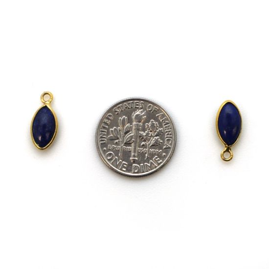 Wholesale Bezel Charm Pendant - Gold Plated Sterling Silver Charm - Natural Lapis Lazuli -Tiny Marquise Shape -6x13mm