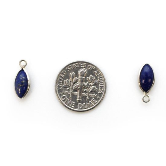 Wholesale Bezel Charm Pendant - Sterling Silver Charm - Natural Lapis Lazuli -Tiny Marquise Shape -6x13mm