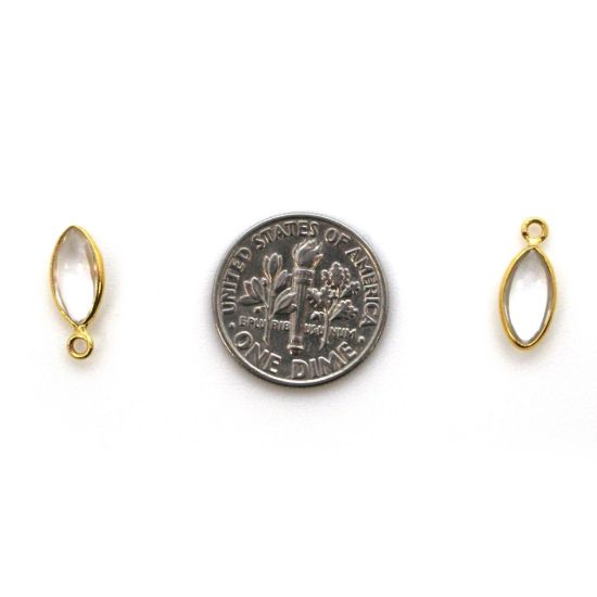 Wholesale Bezel Charm Pendant - Gold Plated Sterling Silver Charm - Natural Crystal -Tiny Marquise Shape -6x13mm