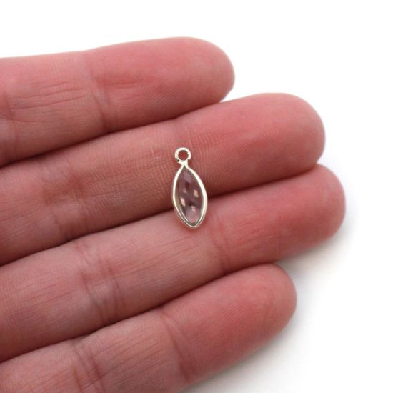 Wholesale Bezel Charm Pendant - Sterling Silver Charm - Natural Crystal -Tiny Marquise Shape -6x13mm