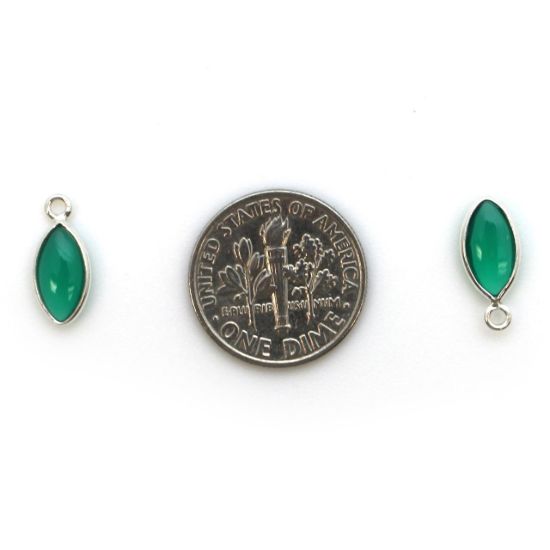Wholesale Bezel Charm Pendant - Sterling Silver Charm - Natural Green Onyx -Tiny Marquise Shape -6x13mm
