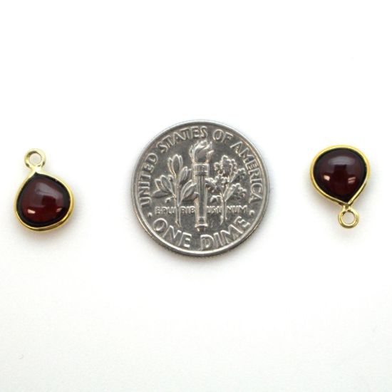 Wholesale Bezel Charm Pendant - Gold Plated Sterling Silver Charm - Natural  Garnet -Tiny Heart Shape -7mm