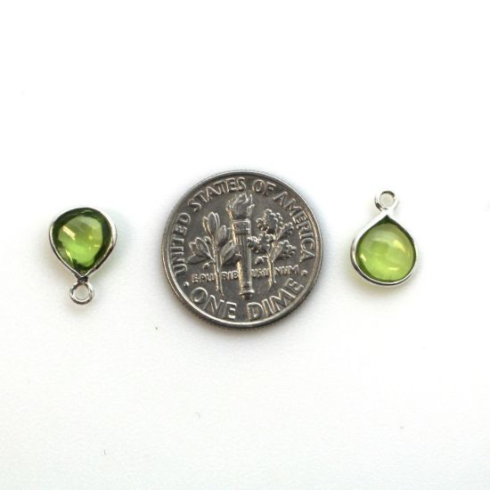 Wholesale Bezel Charm Pendant - Sterling Silver Charm - Natural  Peridot -Tiny Heart Shape -7mm