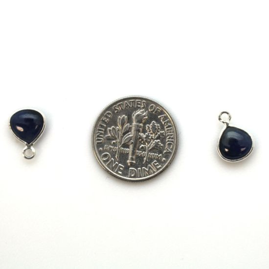 Wholesale Bezel Charm Pendant - Sterling Silver Charm - Natural Blue Sapphire -Tiny Heart Shape -7mm