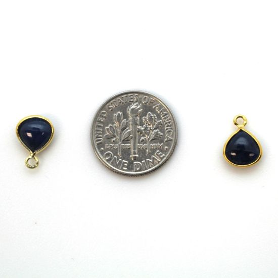 Wholesale Bezel Charm Pendant -Gold Plated Sterling Silver Charm - Natural Blue Sapphire -Tiny Heart Shape -7mm