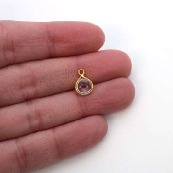 Wholesale Bezel Charm Pendant -Gold Plated Sterling Silver Charm - Natural Crystal -Tiny Heart Shape -7mm