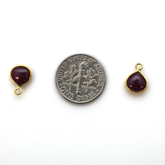 Wholesale Bezel Charm Pendant -Gold Plated Sterling Silver Charm - Natural Ruby -Tiny Heart Shape -7mm