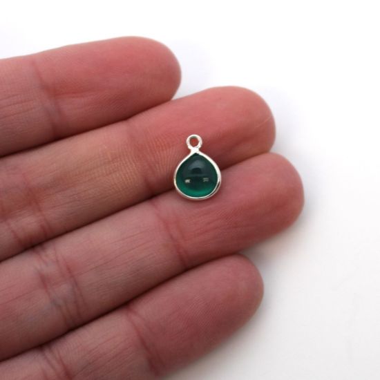 Wholesale Bezel Charm Pendant - Sterling Silver Charm - Natural Green Onyx -Tiny Heart Shape -7mm