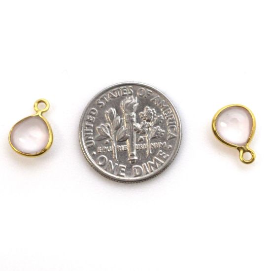 Wholesale Bezel Charm Pendant - Gold Plated Sterling Silver Charm - Natural Rose Quartz -Tiny Heart Shape -7mm