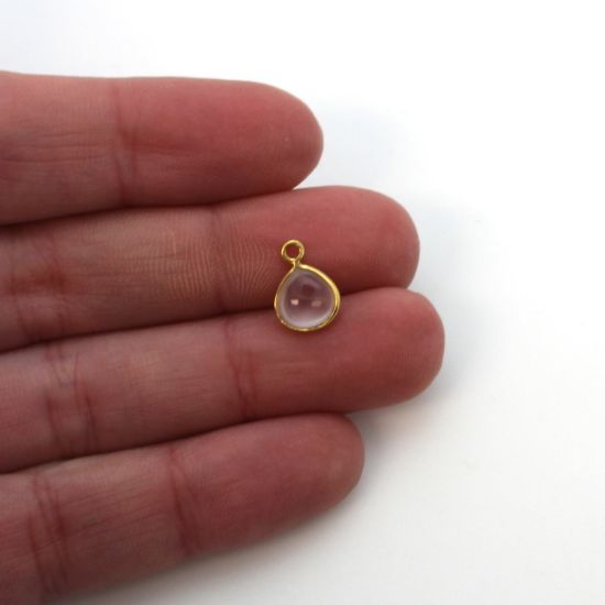 Wholesale Bezel Charm Pendant - Gold Plated Sterling Silver Charm - Natural Rose Quartz -Tiny Heart Shape -7mm