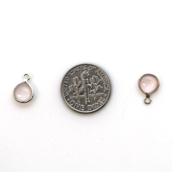Wholesale Bezel Charm Pendant - Sterling Silver Charm - Natural Rose Quartz -Tiny Heart Shape -7mm