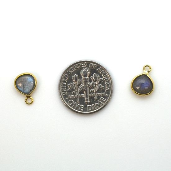 Wholesale Bezel Charm Pendant - Gold Plated Sterling Silver Charm - Natural Labradorite -Tiny Heart Shape -7mm