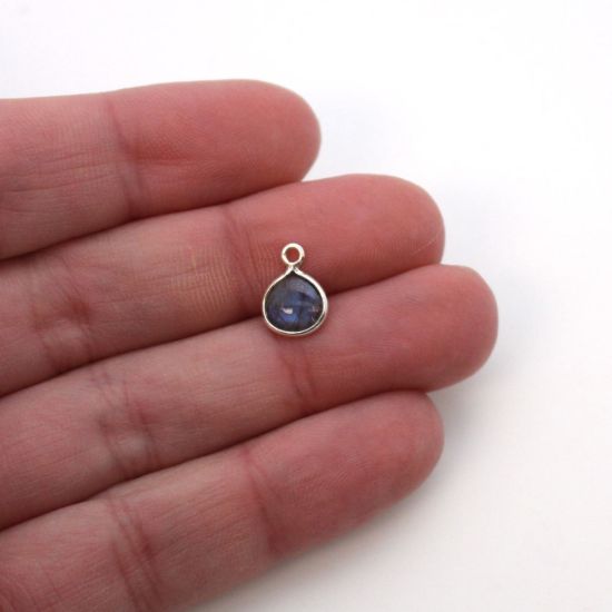 Wholesale Bezel Charm Pendant - Sterling Silver Charm - Natural Labradorite -Tiny Heart Shape -7mm