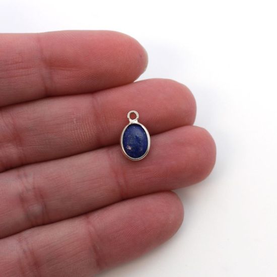 Wholesale Bezel Charm Pendant - Sterling Silver Charm - Natural Lapis Lazuli -Tiny Oval Shape
