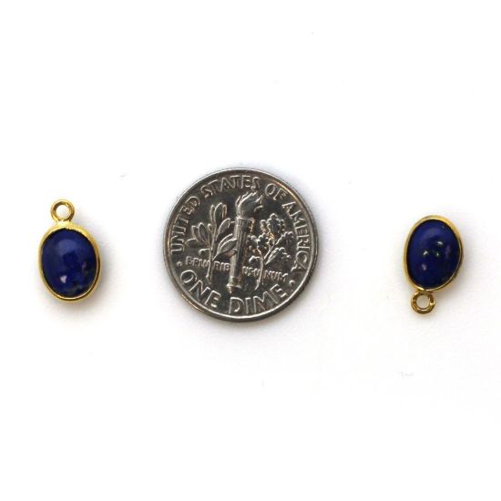 Wholesale Bezel Charm Pendant - Gold Plated Sterling Silver Charm - Natural Lapis Lazuli -Tiny Oval Shape