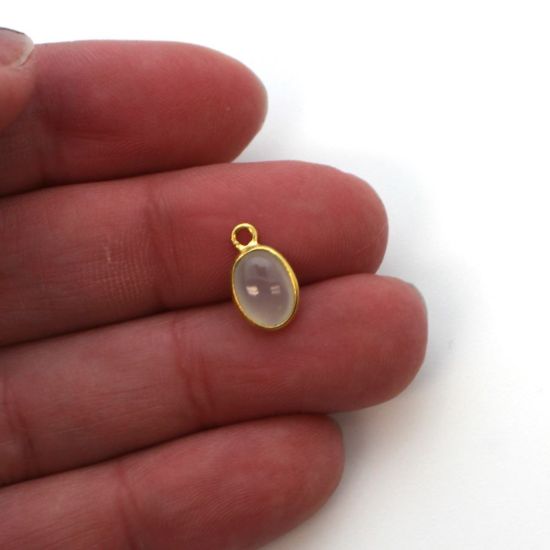 Wholesale Bezel Charm Pendant - Gold Plated Sterling Silver Charm - Natural Moonstone -Tiny Oval Shape