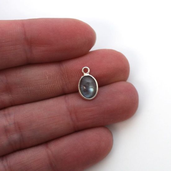Wholesale Bezel Charm Pendant -Sterling Silver Charm - Natural Labradorite -Tiny Oval Shape