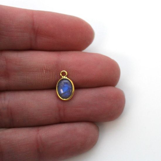 Wholesale Bezel Charm Pendant - Gold Plated Sterling Silver Charm - Natural Labradorite -Tiny Oval Shape