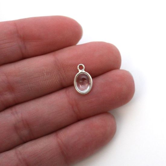 Wholesale Bezel Charm Pendant - Sterling Silver Charm - Natural Crystal -Tiny Oval Shape