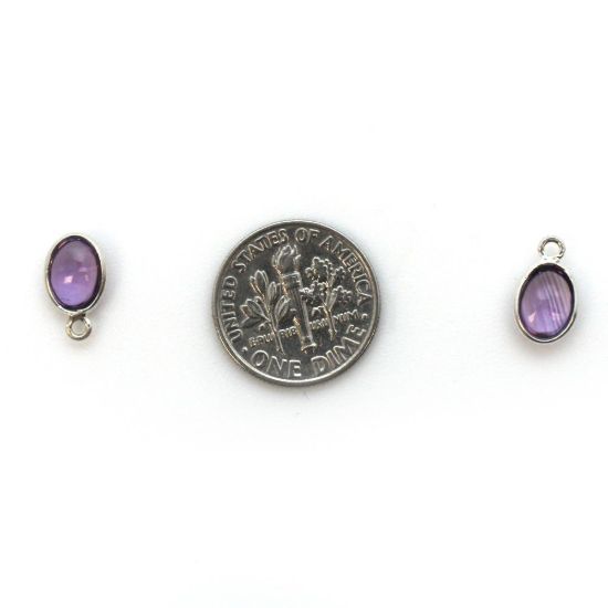 Wholesale Bezel Charm Pendant - Sterling Silver Charm - Natural Amethyst -Tiny Oval Shape