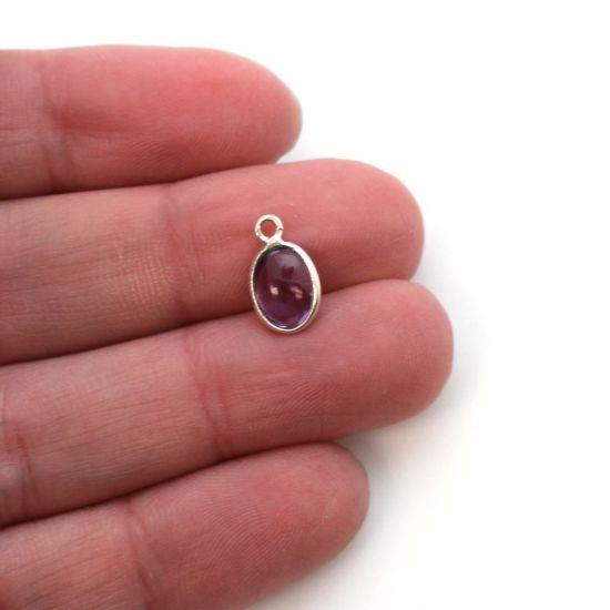 Wholesale Bezel Charm Pendant - Sterling Silver Charm - Natural Amethyst -Tiny Oval Shape