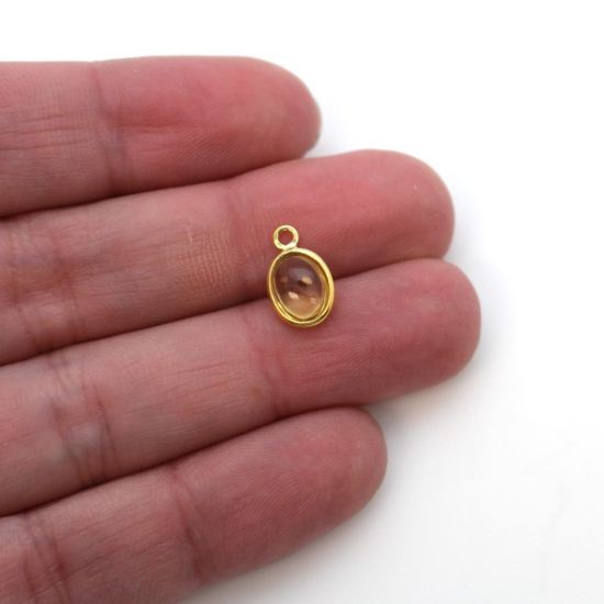 Wholesale Bezel Charm Pendant - Gold Plated Sterling Silver Charm - Natural Citrine -Tiny Oval Shape