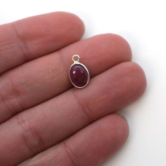 Wholesale Bezel Charm Pendant - Sterling Silver Charm - Natural Ruby -Tiny Oval Shape