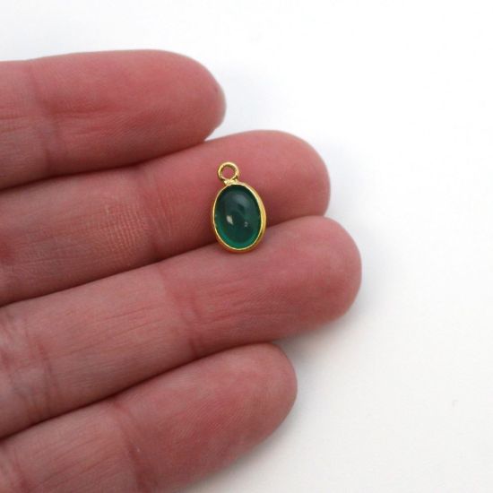 Wholesale Bezel Charm Pendant - Gold Plated Sterling Silver Charm - Natural Green Onyx -Tiny Oval Shape