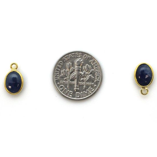 Wholesale Bezel Charm Pendant - Gold Plated Sterling Silver Charm - Natural Blue Sapphire -Tiny Oval Shape
