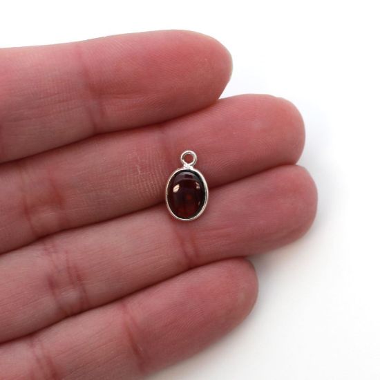 Wholesale Bezel Charm Pendant - Sterling Silver Charm - Natural Garnet -Tiny Oval Shape
