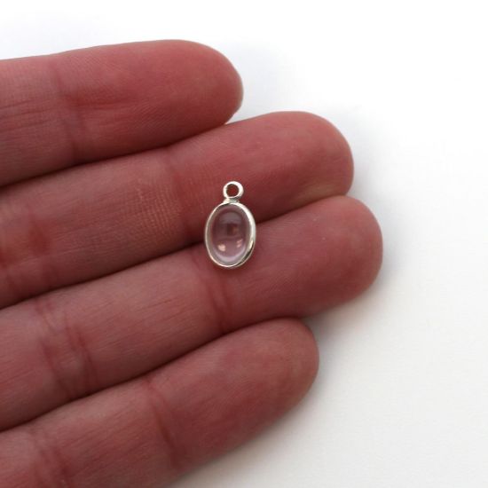 Wholesale Bezel Charm Pendant - Sterling Silver Charm - Rose Quartz -Tiny Oval Shape