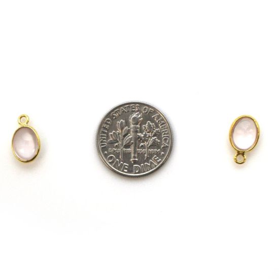 Wholesale Bezel Charm Pendant - Gold Plated Sterling Silver Charm - Rose Quartz -Tiny Oval Shape