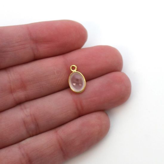 Wholesale Bezel Charm Pendant - Gold Plated Sterling Silver Charm - Rose Quartz -Tiny Oval Shape