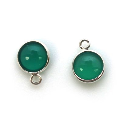 Wholesale Bezel Charm Pendant - Sterling Silver Charm - Natural  Green Onyx -Tiny Round Shape