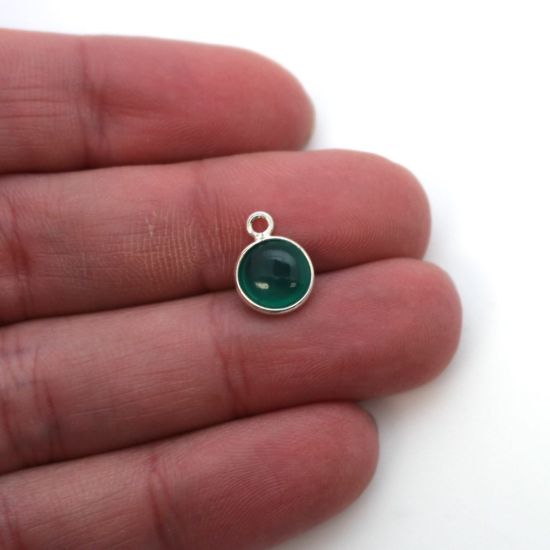 Wholesale Bezel Charm Pendant - Sterling Silver Charm - Natural  Green Onyx -Tiny Round Shape