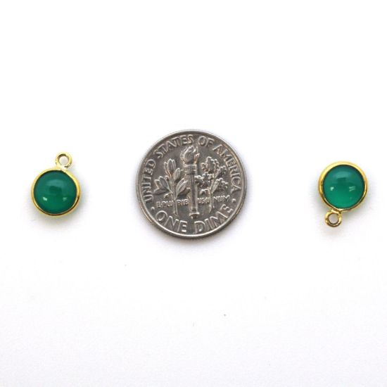 Wholesale Bezel Charm Pendant - Gold Plated Sterling Silver Charm - Natural  Green Onyx -Tiny Round Shape