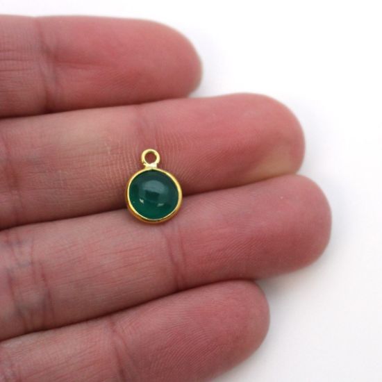 Wholesale Bezel Charm Pendant - Gold Plated Sterling Silver Charm - Natural  Green Onyx -Tiny Round Shape