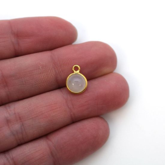 Wholesale Bezel Charm Pendant - Gold Plated Sterling Silver Charm - Natural Moonstone-Tiny Round Shape