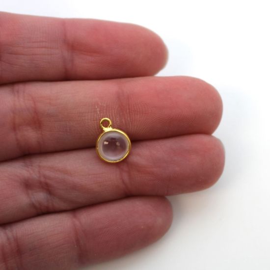 Wholesale Bezel Charm Pendant - Gold Plated Sterling Silver Charm - Natural Rose Quartz -Tiny Round Shape