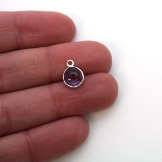 Wholesale Bezel Charm Pendant - Sterling Silver Charm - Natural Amethyst -Tiny Round Shape