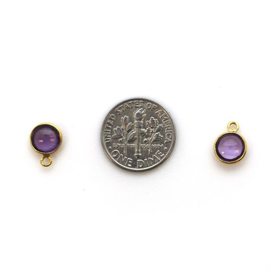 Wholesale Bezel Charm Pendant - Gold Plated Sterling Silver Charm - Natural Amethyst -Tiny Round Shape