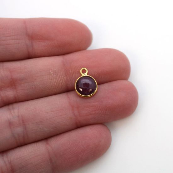 Wholesale Bezel Charm Pendant - Gold Plated Sterling Silver Charm - Natural Ruby -Tiny Round Shape