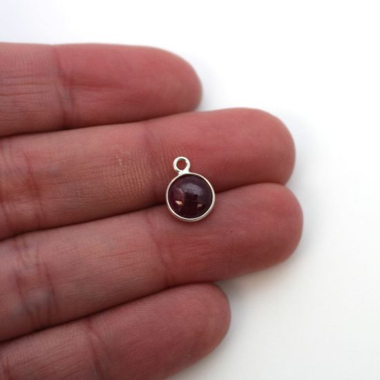 Wholesale Bezel Charm Pendant - Sterling Silver Charm - Natural Ruby -Tiny Round Shape