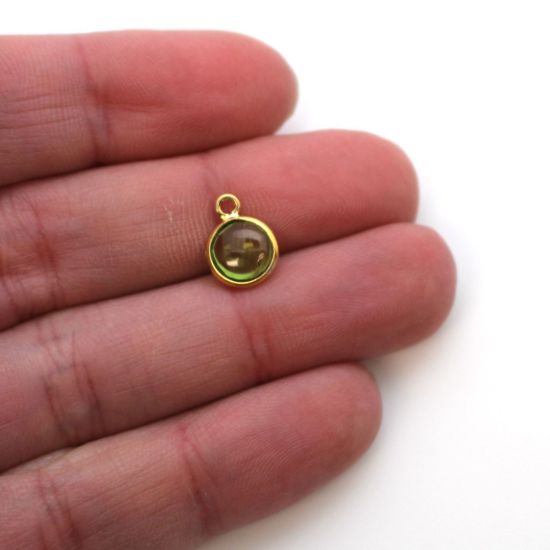 Wholesale Bezel Charm Pendant - Gold Plated Sterling Silver Charm - Natural Peridot -Tiny Round Shape